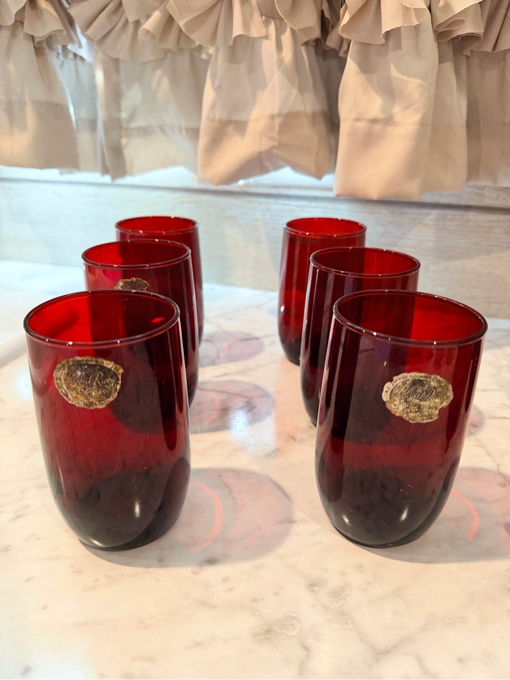 Set of 6 Deep Red Tumbler Glasses